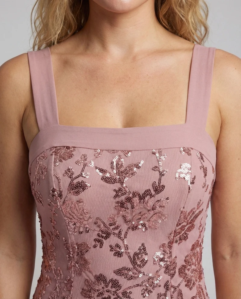 Damen Abendkleid Tailliert Pailletten Seitenschlitz