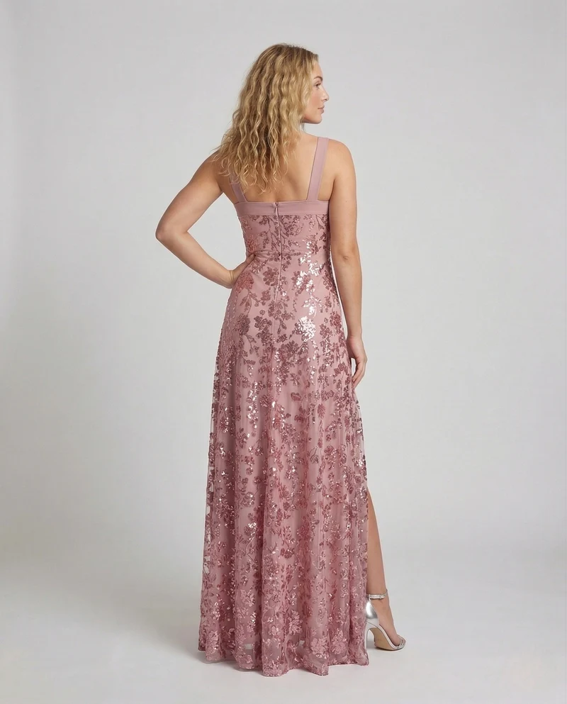 Damen Abendkleid Tailliert Pailletten Seitenschlitz