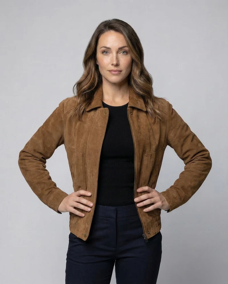 Damen Wildleder Bomberjacke Oversize