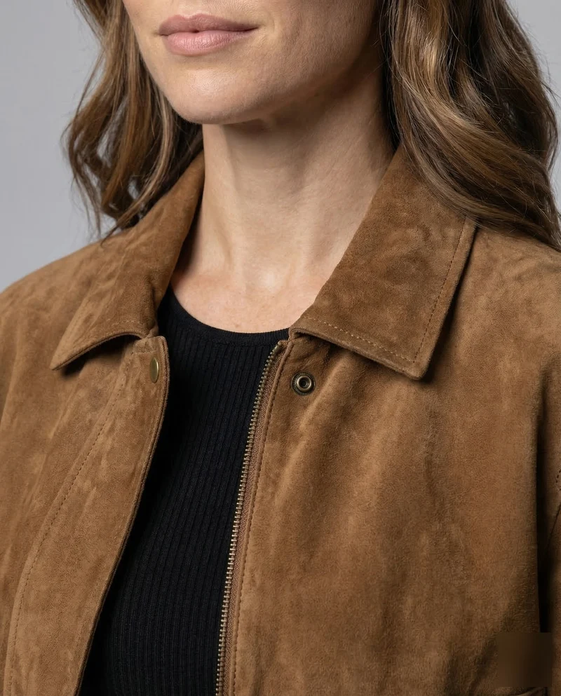 Damen Wildleder Bomberjacke Oversize