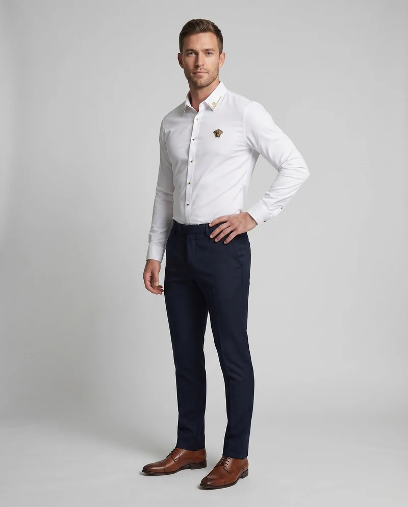 Herren Businesshemd Kragenbesatz Emblem Tailliert