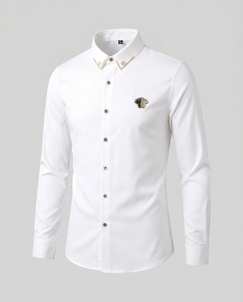 Herren Businesshemd Kragenbesatz Emblem Tailliert