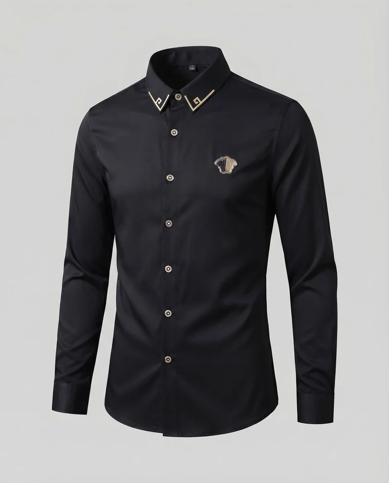 Herren Businesshemd Kragenbesatz Emblem Tailliert