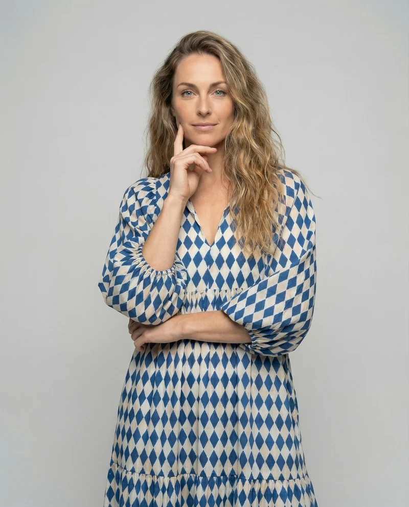Damen Stufenkleid aus Chiffon mit Ballonärmeln