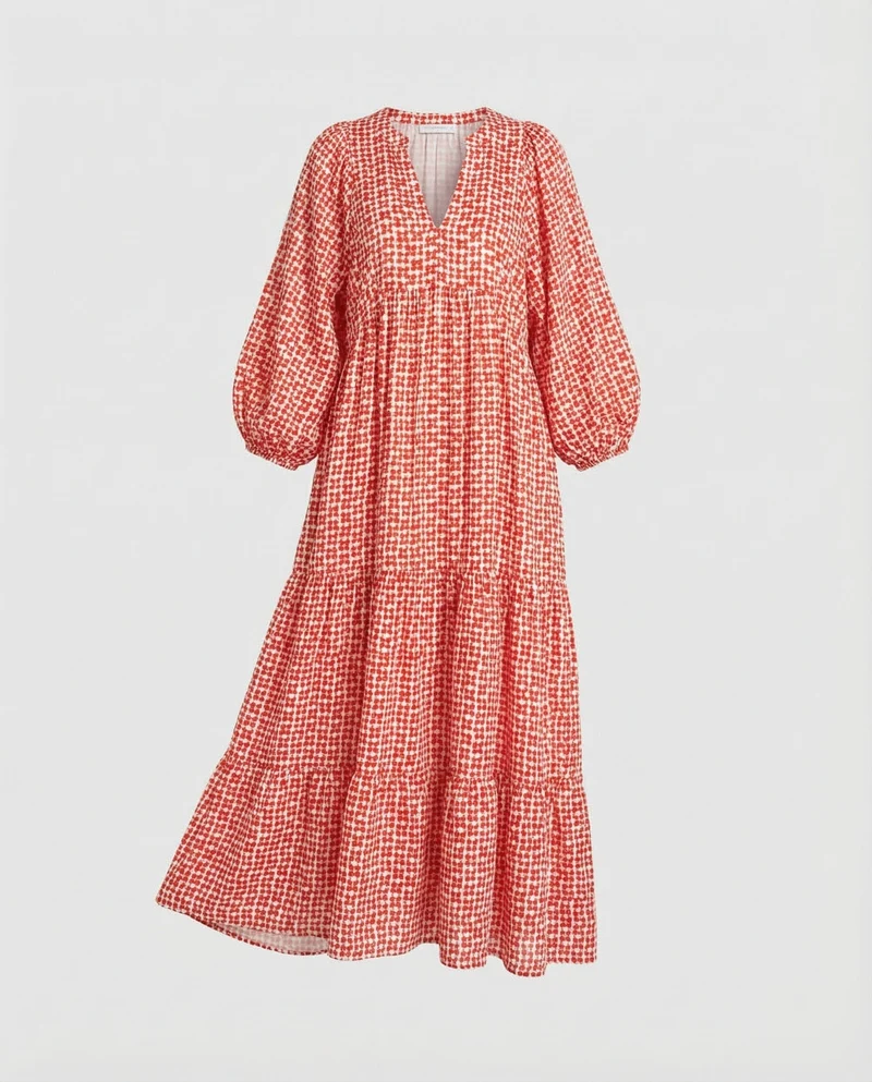 Damen Stufenkleid aus Chiffon mit Ballonärmeln
