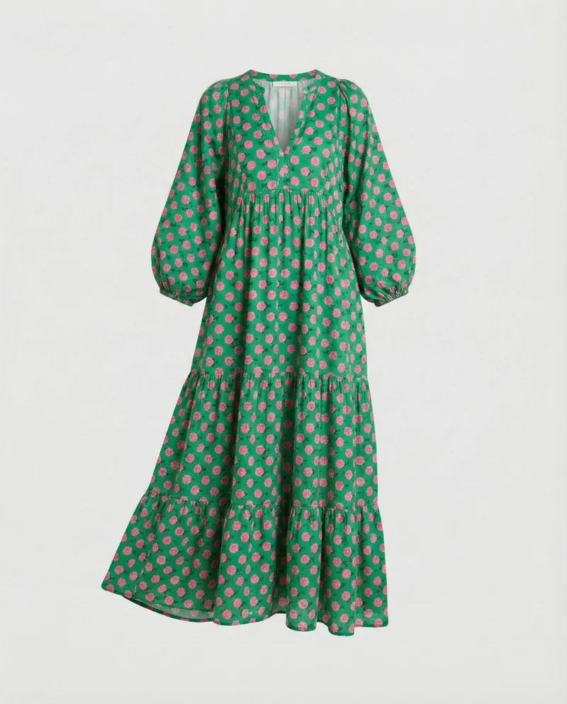 Damen Stufenkleid aus Chiffon mit Ballonärmeln