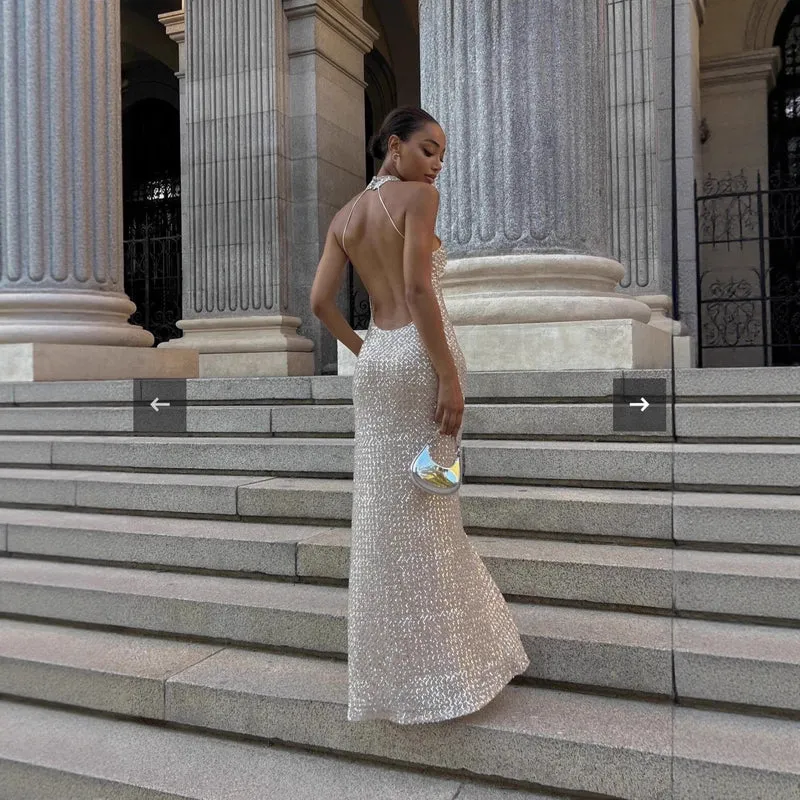 Damen glamouröses Langkleid mit funkelndem Paillettenbesatz