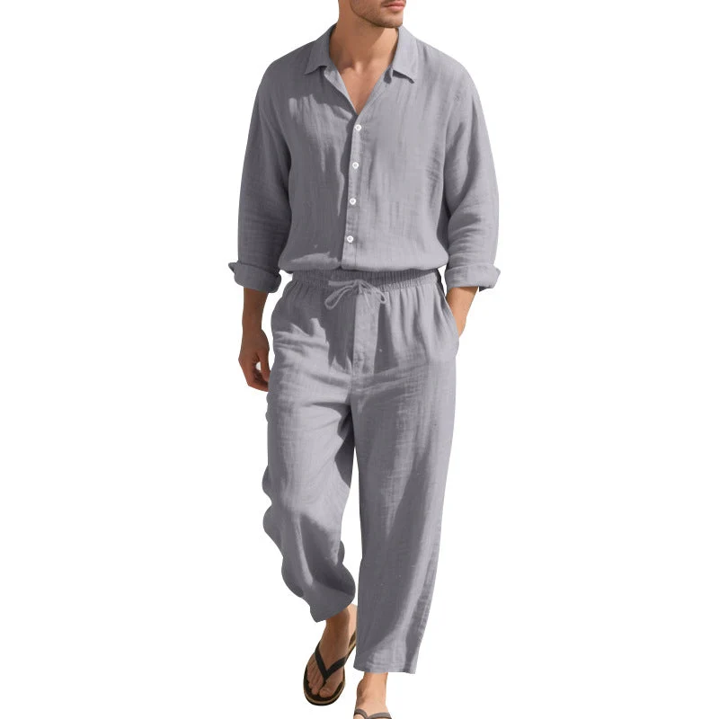 Herren nan leichtes Leinen-Freizeitset mit Hemd und weiten Hosen