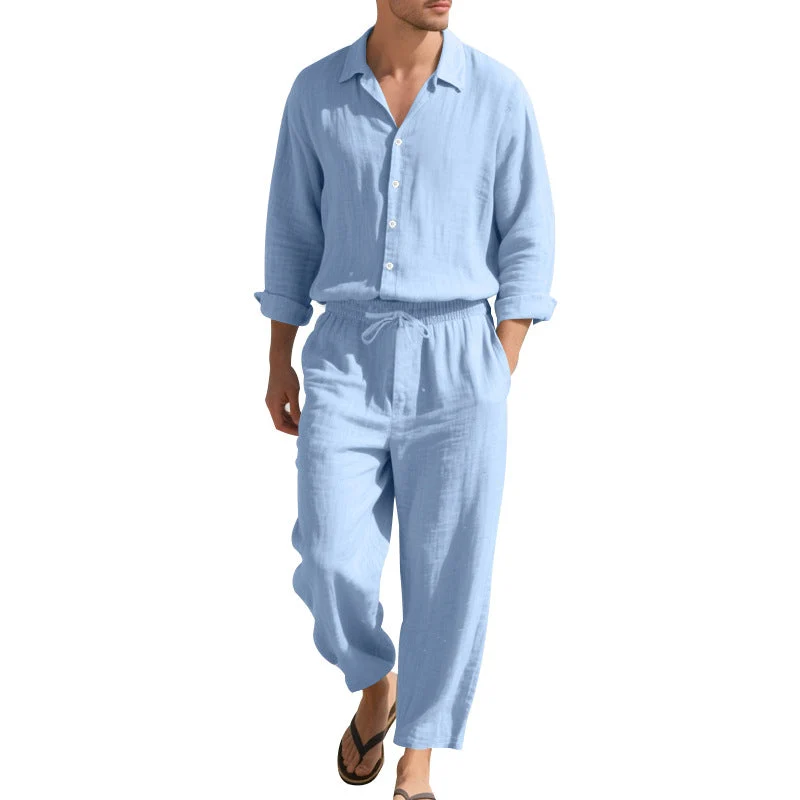 Herren nan leichtes Leinen-Freizeitset mit Hemd und weiten Hosen