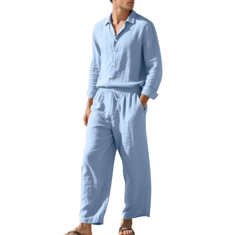 Herren nan leichtes Leinen-Freizeitset mit Hemd und weiten Hosen