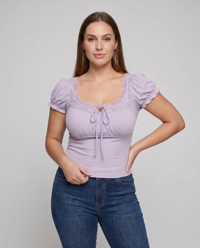 Damen Spitzenbluse mit romantischen Rüschendetails