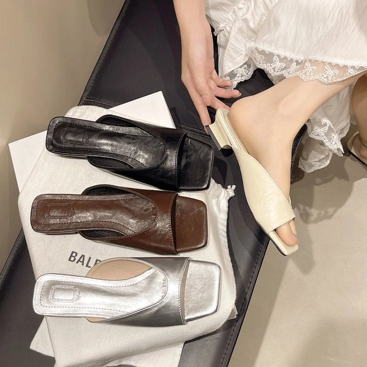Damen offene Mules mit modernem Blockabsatz