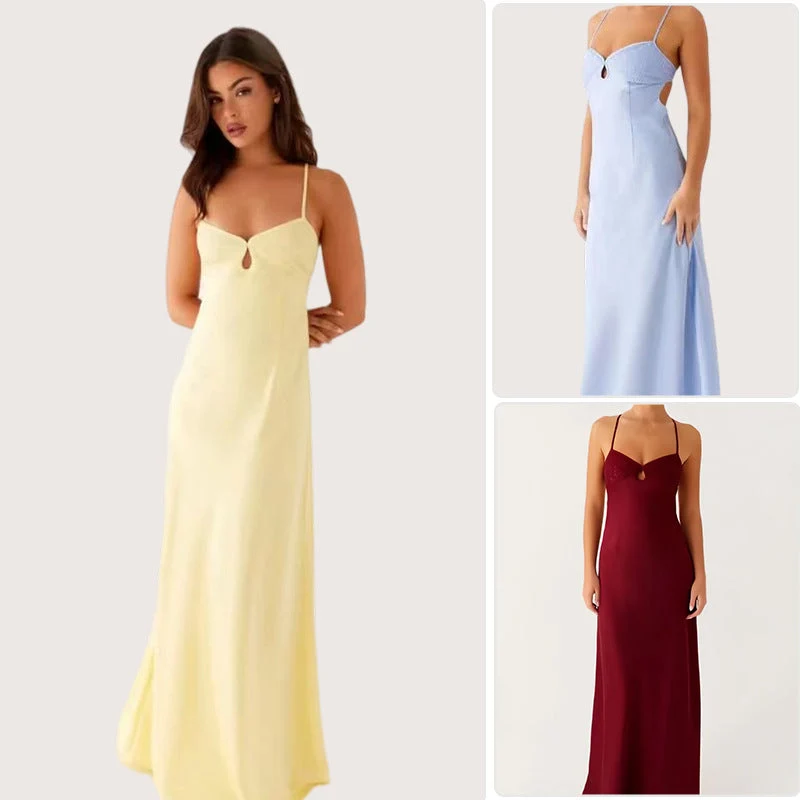 Damen Abendkleid mit verführerischem Spaghettiträger-Design und elegantem Schlitz