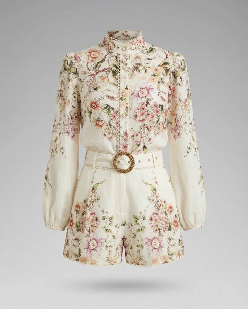 Zweiteiler Set Floral Mit Shorts Damen