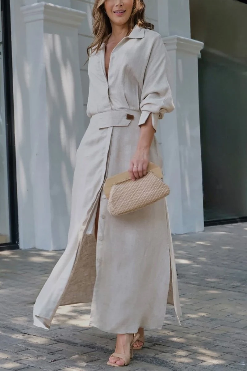 Klassisches Leinen-Maxi-Kleid