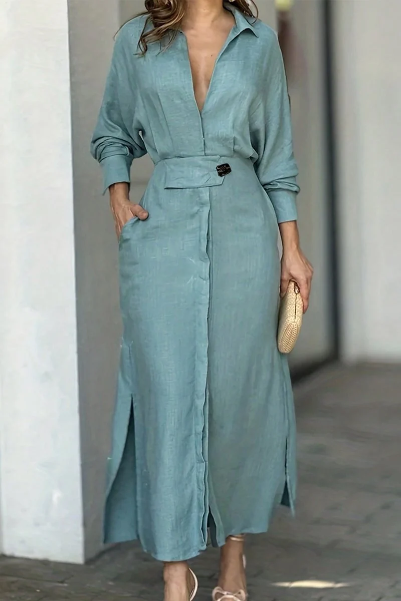 Klassisches Leinen-Maxi-Kleid