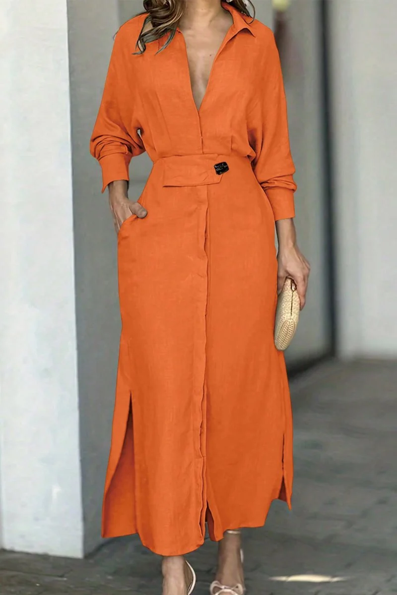 Klassisches Leinen-Maxi-Kleid