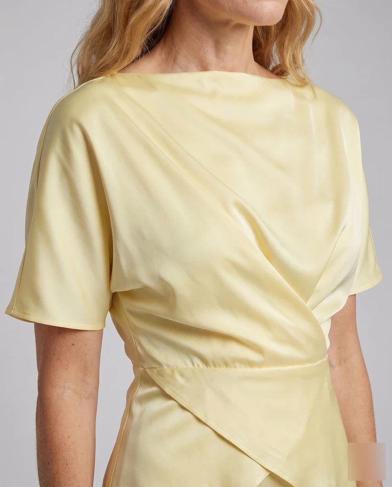 Damen Satin-Abendkleid U-Boot-Ausschnitt Wickel-Taille