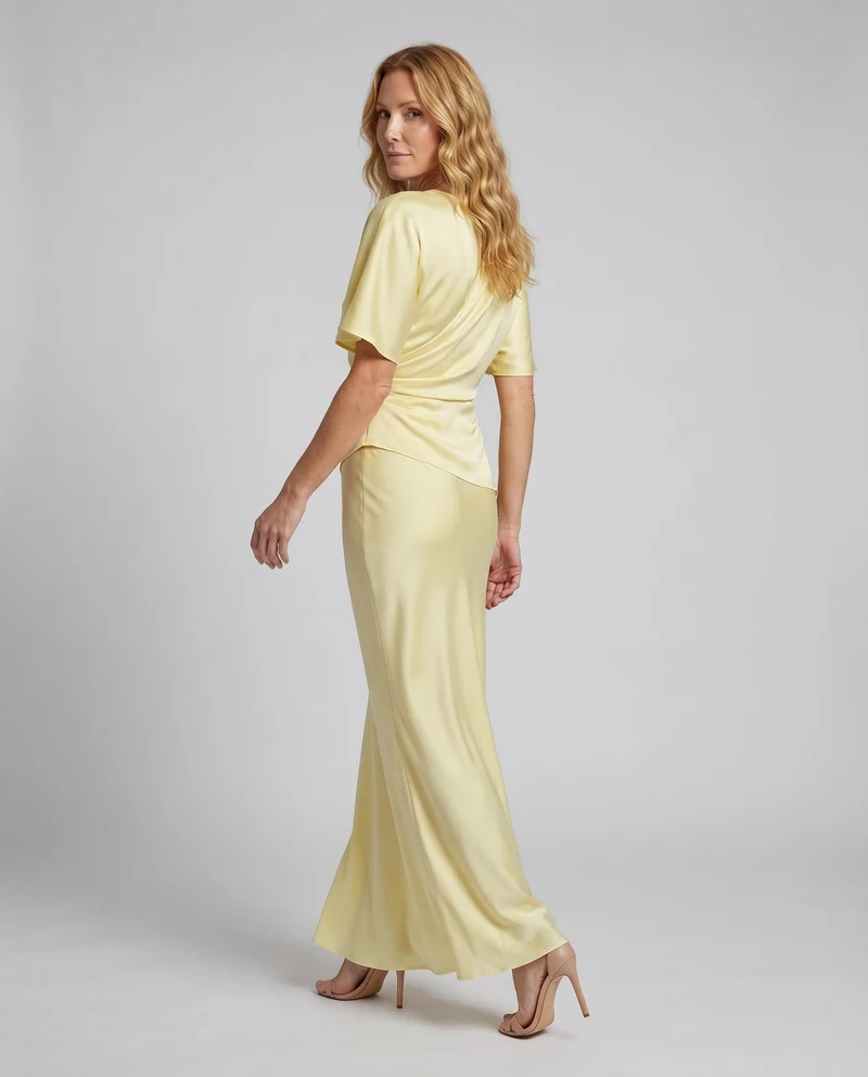 Damen Satin-Abendkleid U-Boot-Ausschnitt Wickel-Taille