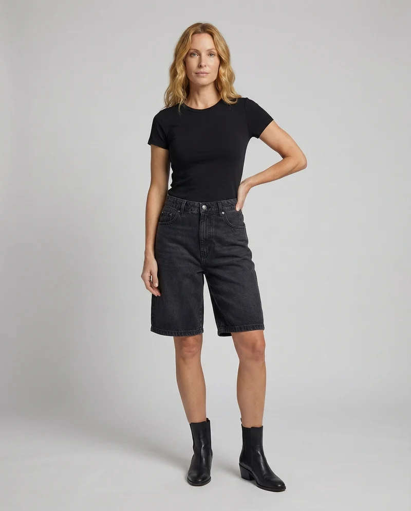 Damen Denim Bermuda Knielang