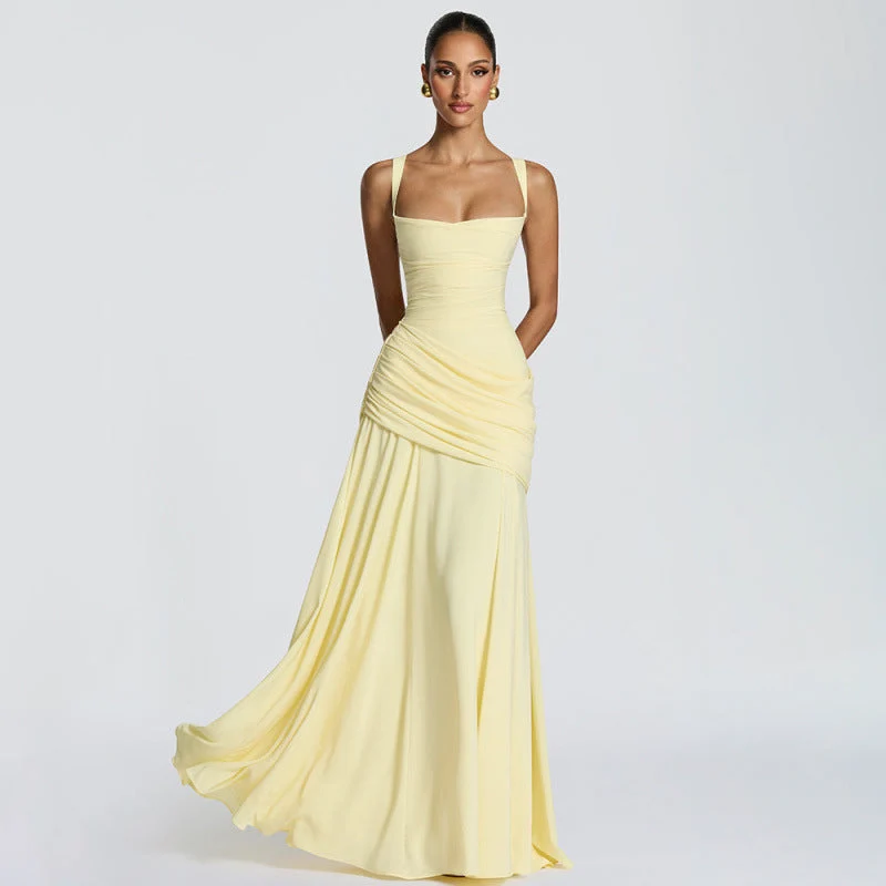 Damen Maxikleid mit dekorativen Rüschendetails und eleganter Taillierung