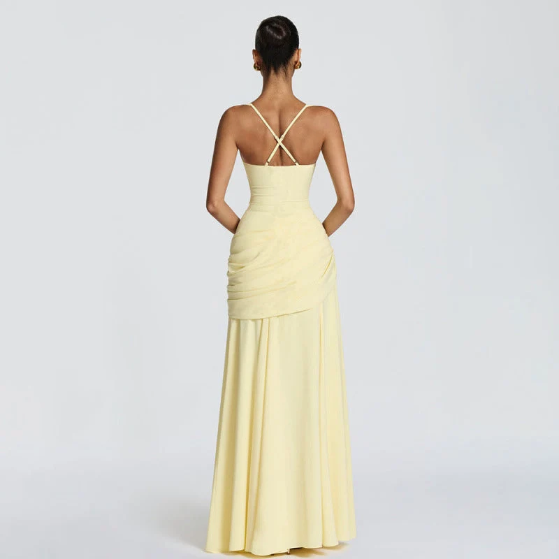 Damen Maxikleid mit dekorativen Rüschendetails und eleganter Taillierung