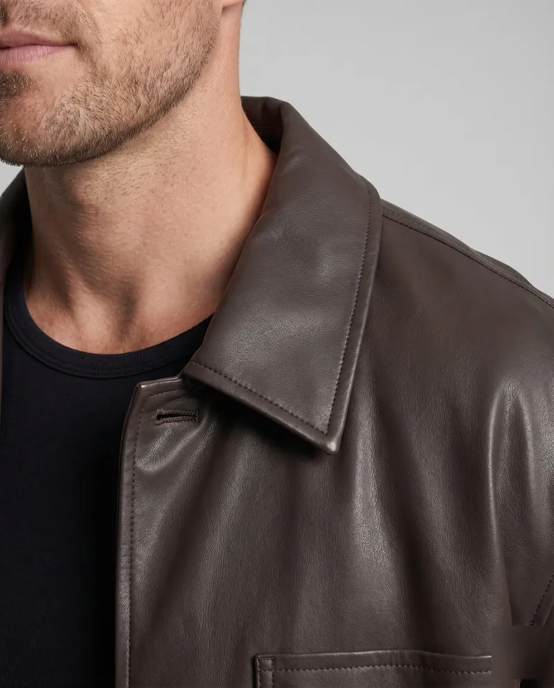 Herren Kunstlederjacke Oversize Hemdkragen Brusttaschen
