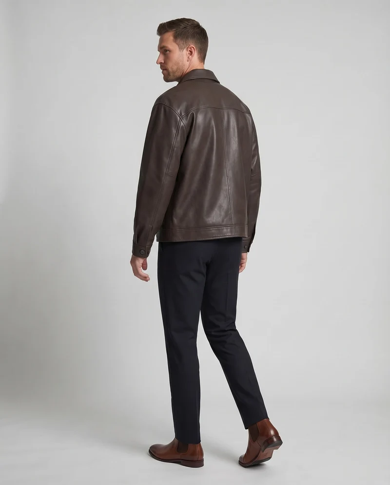 Herren Kunstlederjacke Oversize Hemdkragen Brusttaschen