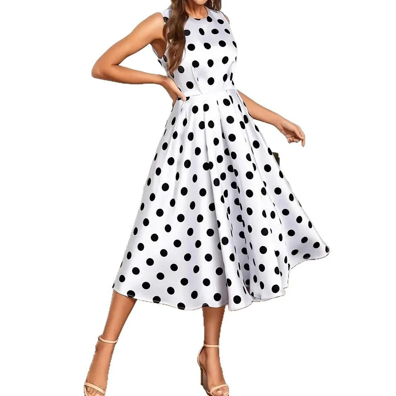 Damen A-Linie Kleid mit Polka-Dots