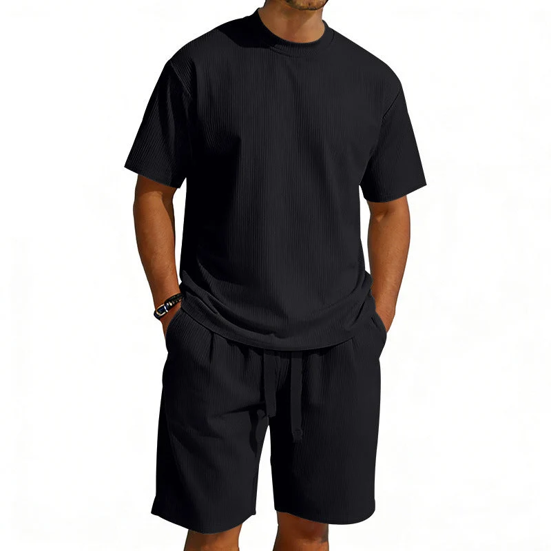 Herren nan Kurzarmshirt- und Bermudakombination aus geripptem Jersey mit elastischem Tunnelzugbund