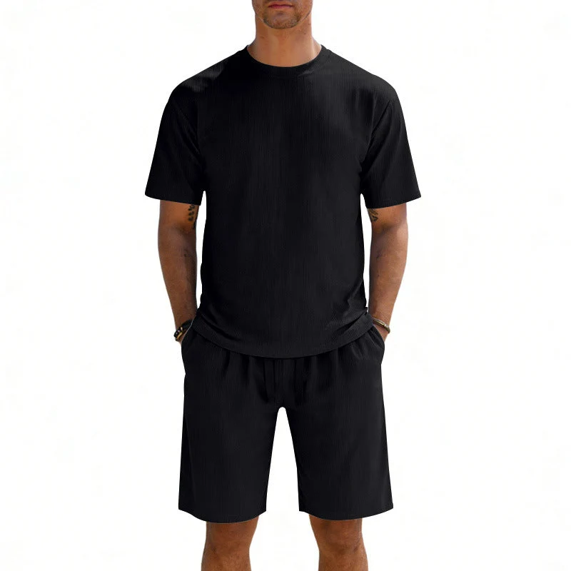 Herren nan Kurzarmshirt- und Bermudakombination aus geripptem Jersey mit elastischem Tunnelzugbund