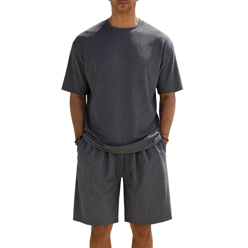 Herren nan Kurzarmshirt- und Bermudakombination aus geripptem Jersey mit elastischem Tunnelzugbund