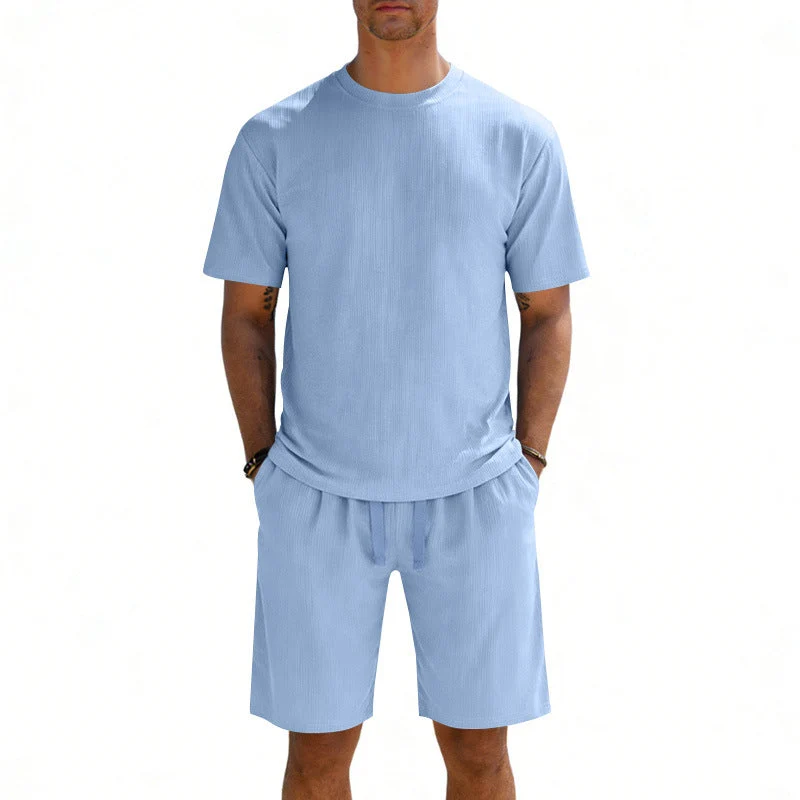 Herren nan Kurzarmshirt- und Bermudakombination aus geripptem Jersey mit elastischem Tunnelzugbund