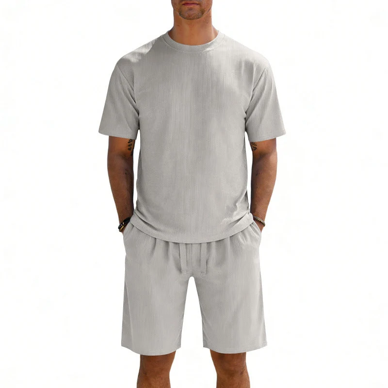 Herren nan Kurzarmshirt- und Bermudakombination aus geripptem Jersey mit elastischem Tunnelzugbund