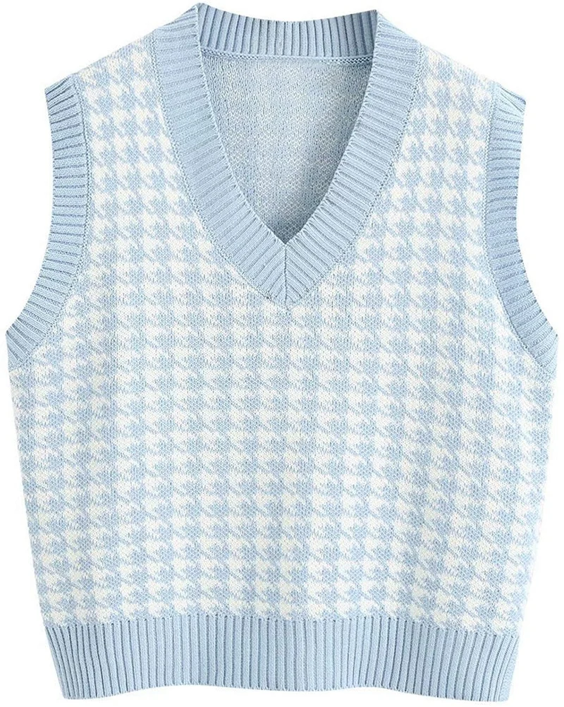 Damen ärmellose Strickweste mit modernem Hahnentrittmuster