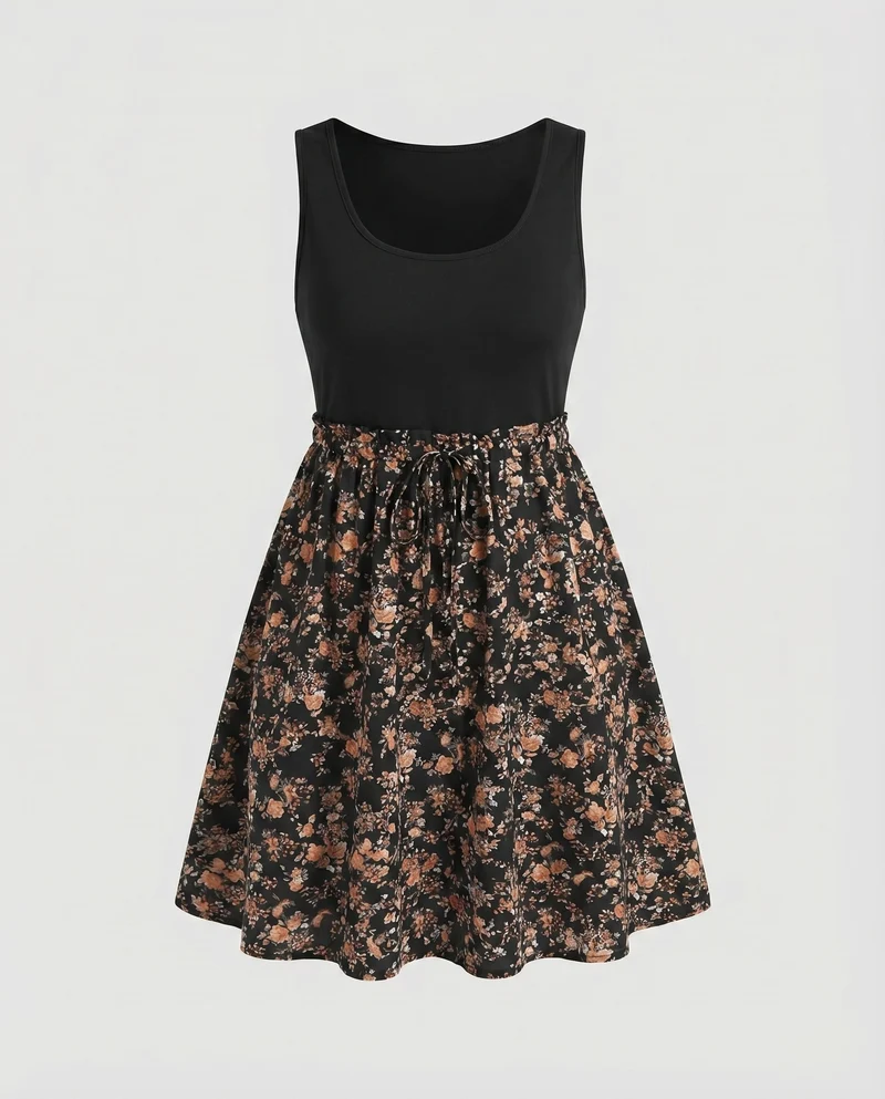 Damen Kurzkleid Bustier Unterbrustnaht Glockenrock