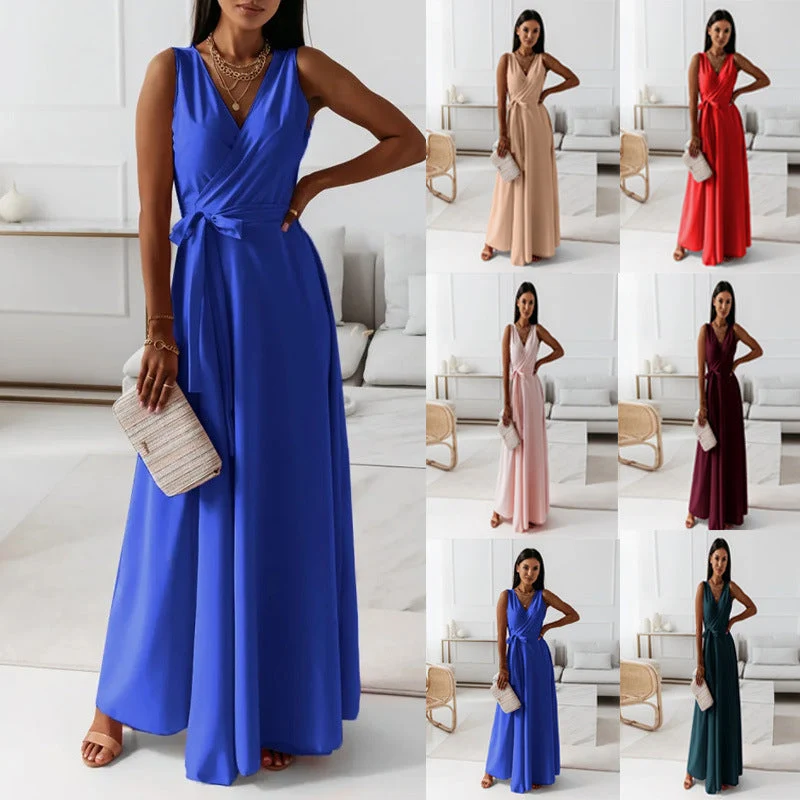 Damen elegantes Wickelkleid mit Taillengürtel