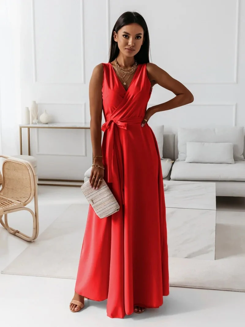 Damen elegantes Wickelkleid mit Taillengürtel