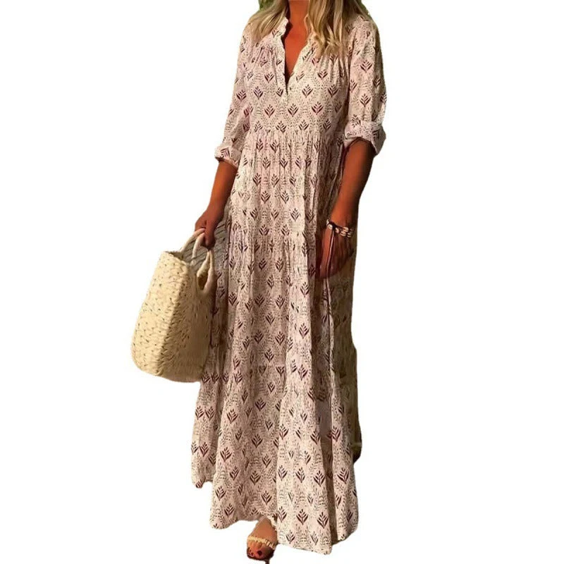Damen Maxikleid mit schickem V-Ausschnitt und lockerer Passform