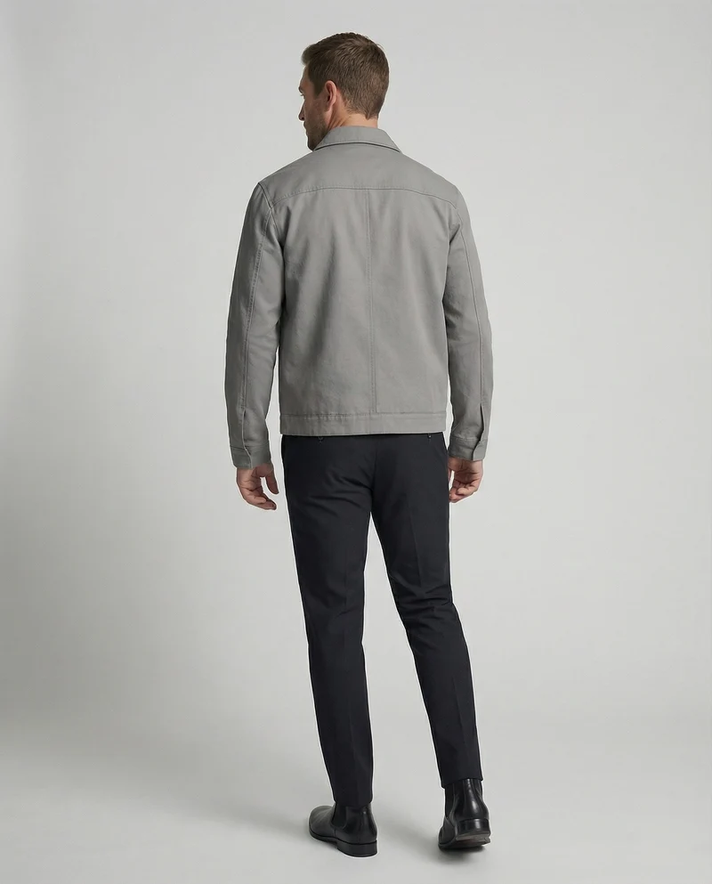 Herren kastige Zip-Jacke mit Hemdkragen und minimalistischen Teilungsnähten