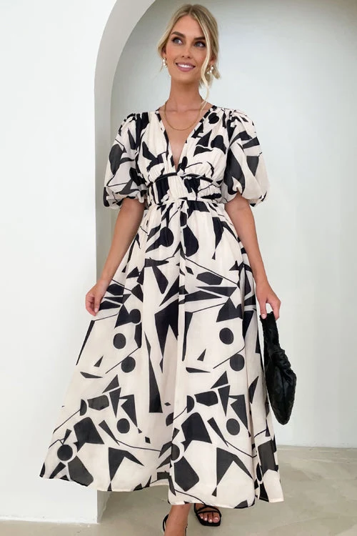 Real Love Print Puffärmel Maxi Kleid