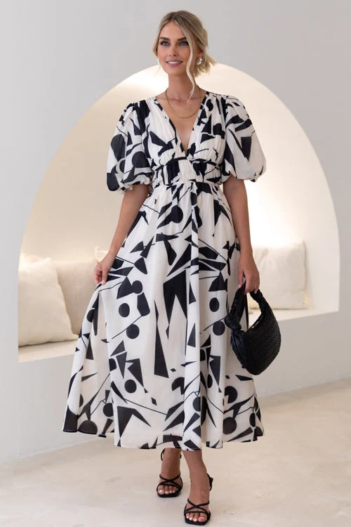 Real Love Print Puffärmel Maxi Kleid