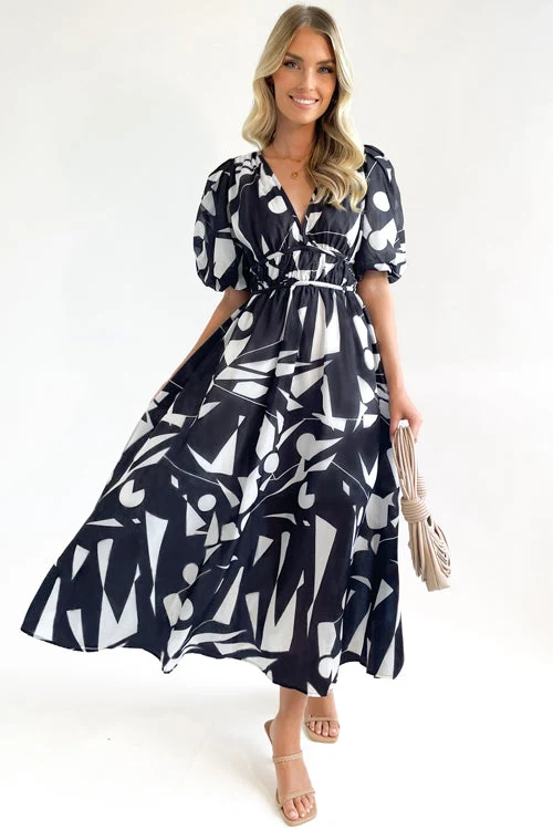 Real Love Print Puffärmel Maxi Kleid