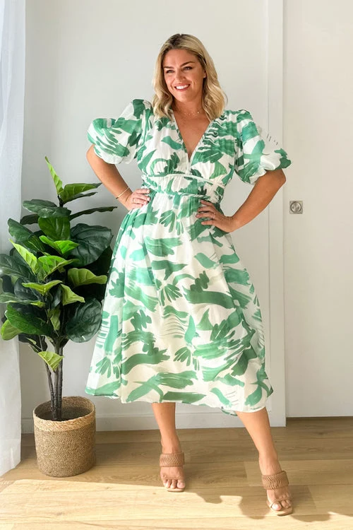 Real Love Print Puffärmel Maxi Kleid