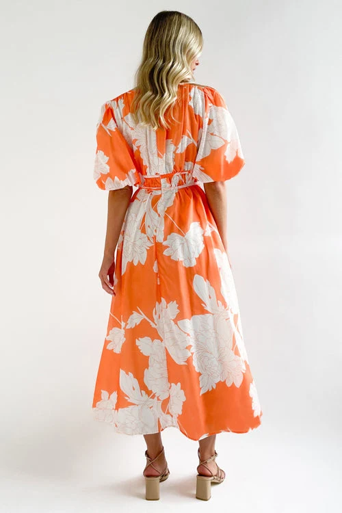 Real Love Print Puffärmel Maxi Kleid