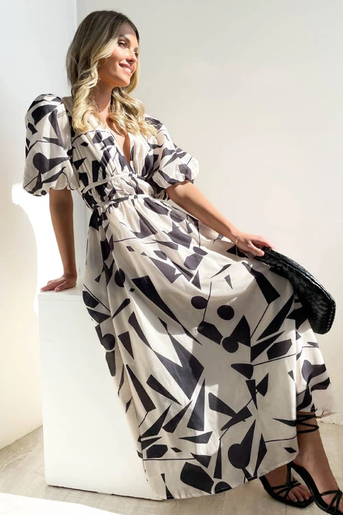 Real Love Print Puffärmel Maxi Kleid