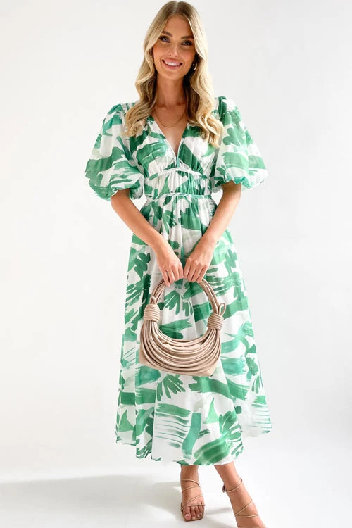Real Love Print Puffärmel Maxi Kleid