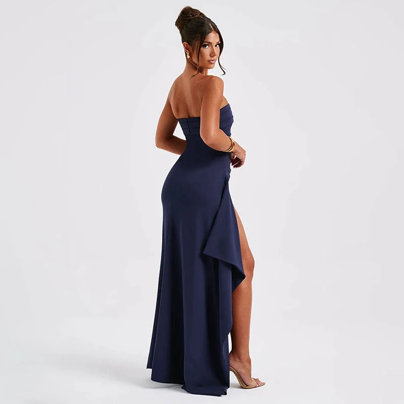 Damen Elegantes Maxikleid mit hohem Schlitz und trägerlosem Design