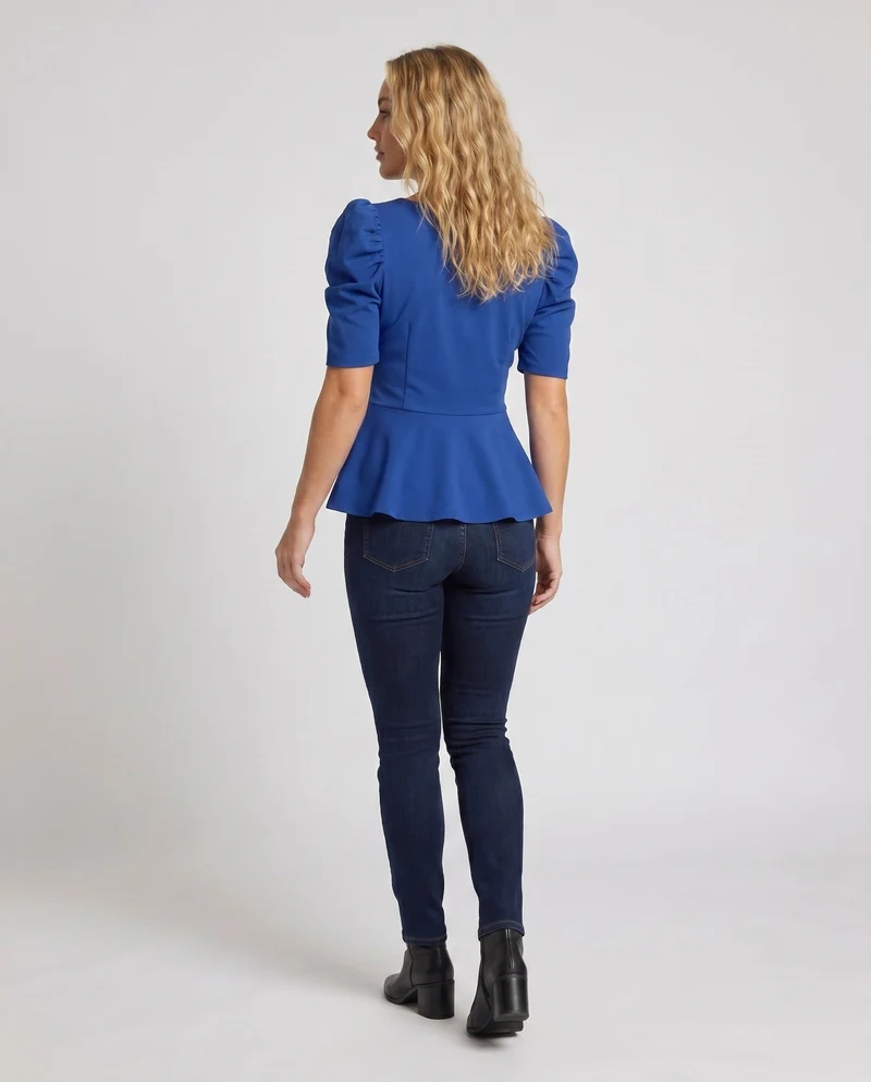Damen Elegante Bluse mit Puffärmeln und Wickeldesign Nord Taschen