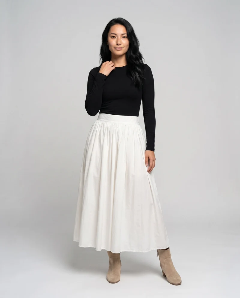 Damen, lässiger Midi-Rock mit hoher Taille und voluminösem Schnitt